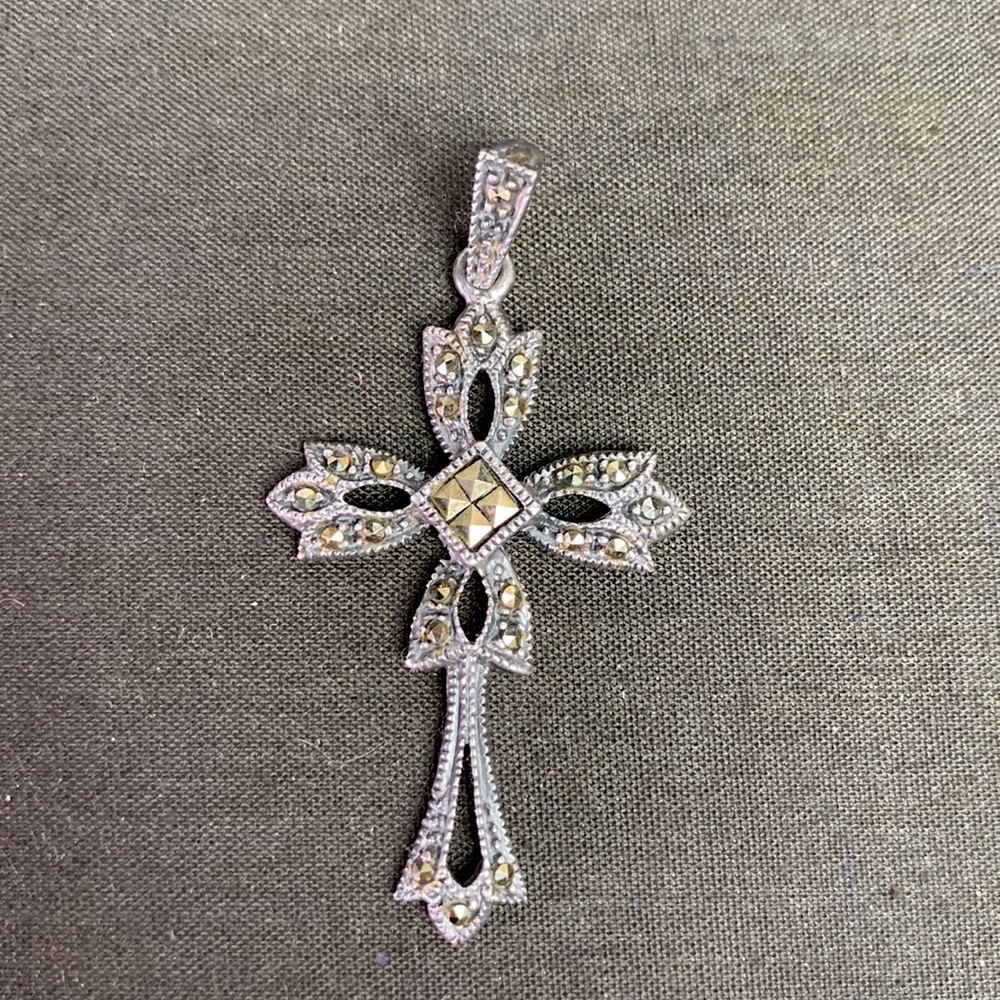 Sterling and Gold Rhinestone Cross Pendant